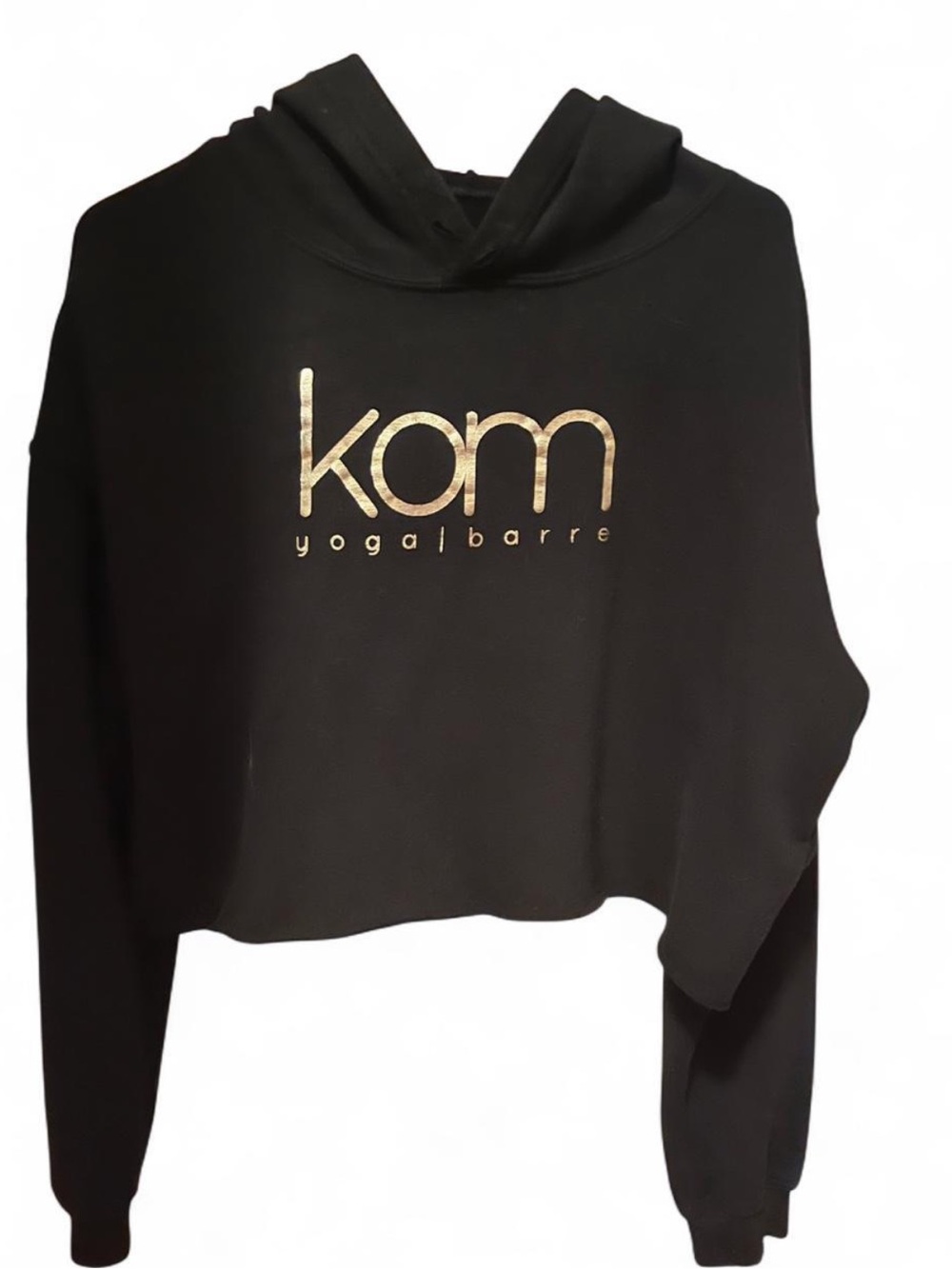 KOM Yoga Barre Black Cropped Hoodie with Gold Logo